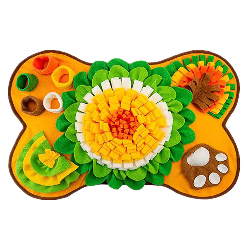 Interactive Dog Snuffle Mat Bone Shape 64x43cm - Slow Feeder & Foraging Puzzle Toy - Golden Yellow Fleece Nosework Pad for Anxiety Relief & Mental Stimulation