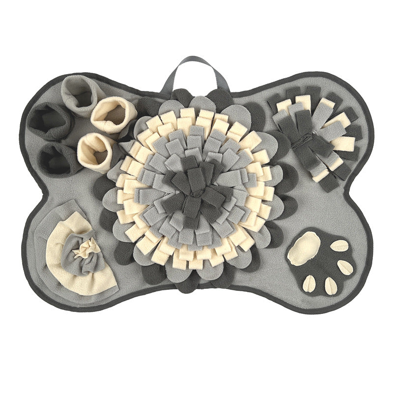 Interactive Dog Snuffle Mat Bone Shape Grey 64x43cm - Slow Feeder & Foraging Puzzle Toy - Washable Fleece Nosework Pad for Anxiety Relief & Mental Stimulation