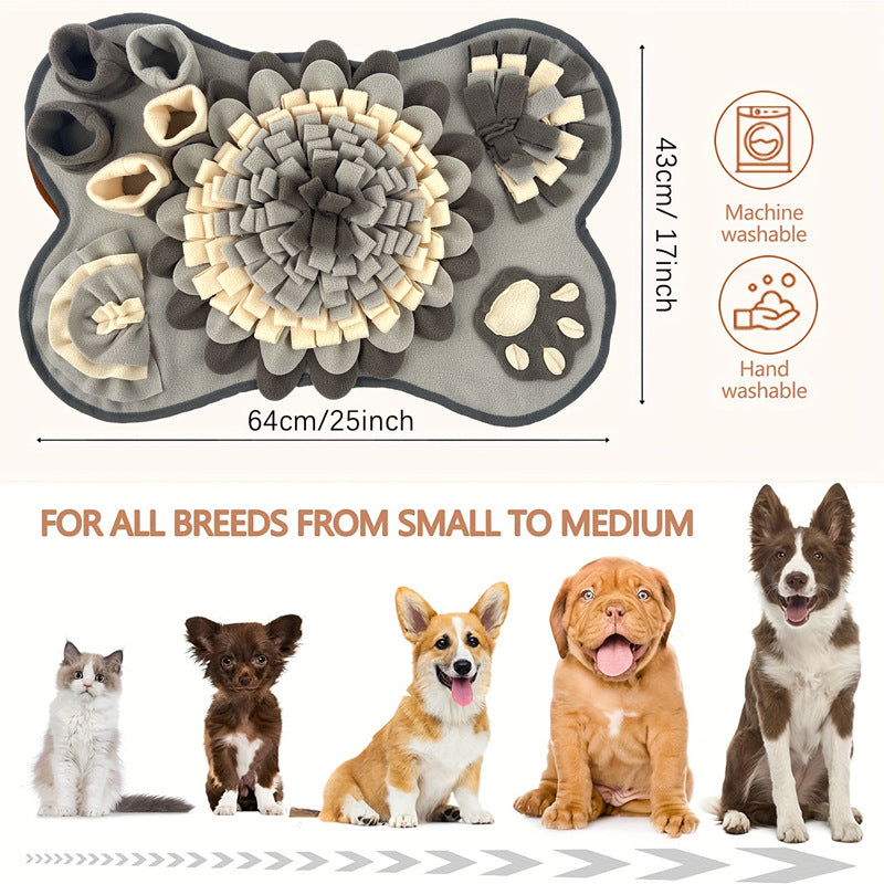 Interactive Dog Snuffle Mat Bone Shape Grey 64x43cm - Slow Feeder & Foraging Puzzle Toy - Washable Fleece Nosework Pad for Anxiety Relief & Mental Stimulation 4