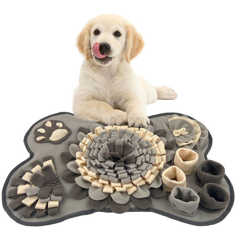 Interactive Dog Snuffle Mat Bone Shape Grey 64x43cm - Slow Feeder & Foraging Puzzle Toy - Washable Fleece Nosework Pad for Anxiety Relief & Mental Stimulation 5