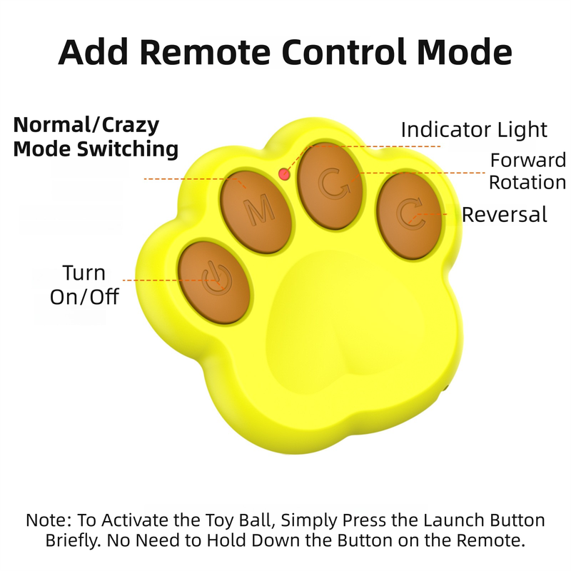 Yellow Durable TPU Smart Interactive Electric Pet Toy Ball With Remote - Automatic Normal & Crazy Mode Bouncing Dog & Cat Chew Toy, Remote Activated 6