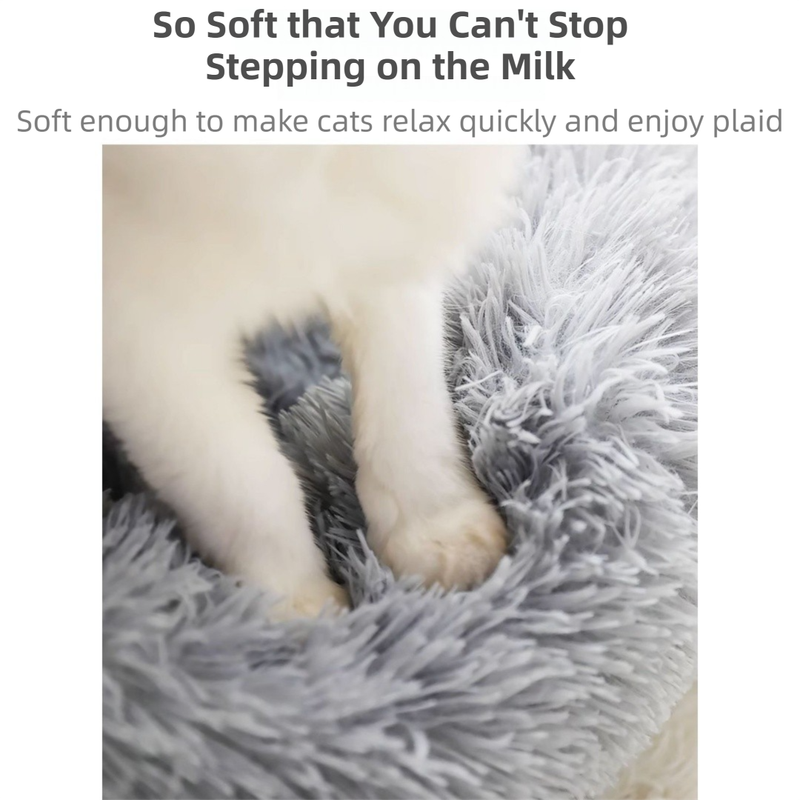 Green Cozy Donut Long Plush Cat & Dog Calming Bed(Diameter 50cm) - Double-Layer PP Cotton Filling Warming Pet Bed with Anti-Slip Base & Free Blanket 4