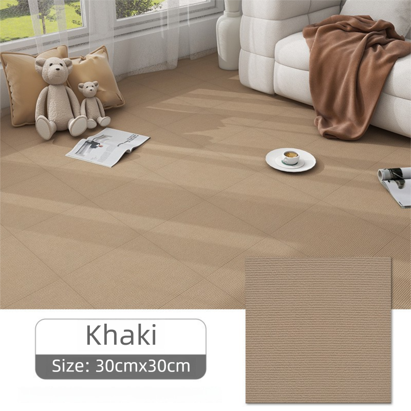 16 Pack Khaki Durable & Soft Self-Adhesive Carpet Tiles(30x30cm) - Interlocking Non-Slip Square Floor Mat for Bedroom, Office & Living Room