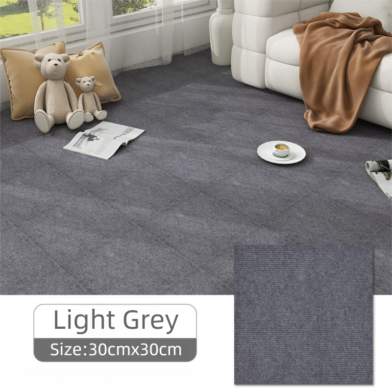 16 Pack Light Grey Durable & Soft Self-Adhesive Carpet Tiles(30x30cm) - Interlocking Non-Slip Square Floor Mat for Bedroom, Office & Living Room