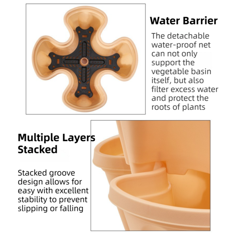 Green 3-Tier Stackable Strawberry & Vegetable Planter with Mobile Wheel Tray - Space-Saving Vertical Gardening System 6