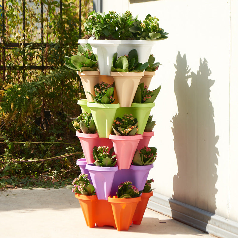 Green 3-Tier Stackable Strawberry & Vegetable Planter with Mobile Wheel Tray - Space-Saving Vertical Gardening System 11