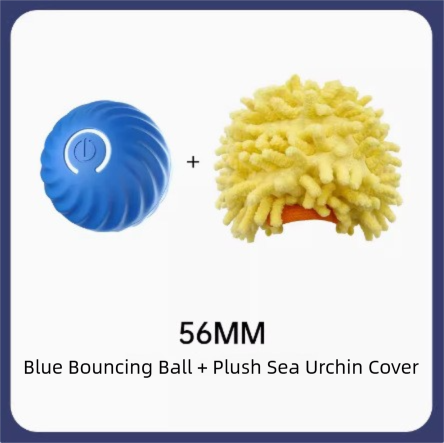 Blue Interactive Gravity Bouncing Dog Toy Ball(56MM) - Smart Automatic Teasing Pet Toy, Durable TPR with Yellow Sea Urchin Cover