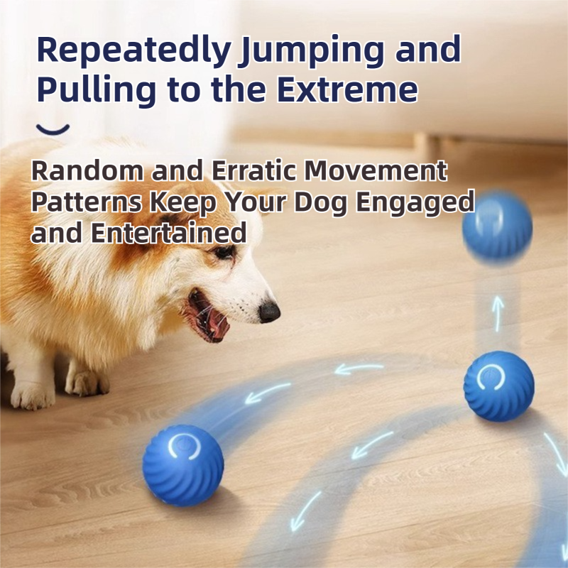 Blue Interactive Gravity Bouncing Dog Toy Ball(56MM) - Smart Automatic Teasing Pet Toy, Durable TPR with Yellow Sea Urchin Cover 3