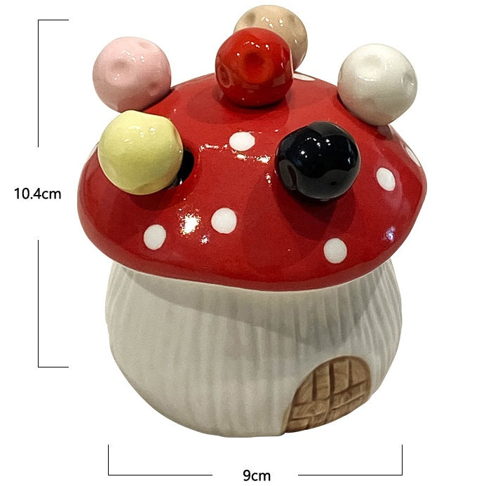 Yellow Cute Cartoon Mushroom Mirror Polished Cutlery Jar with 6-Piece Stainless Steel Fruit Fork Set - Dessert Picks/Appetizer Forks 4