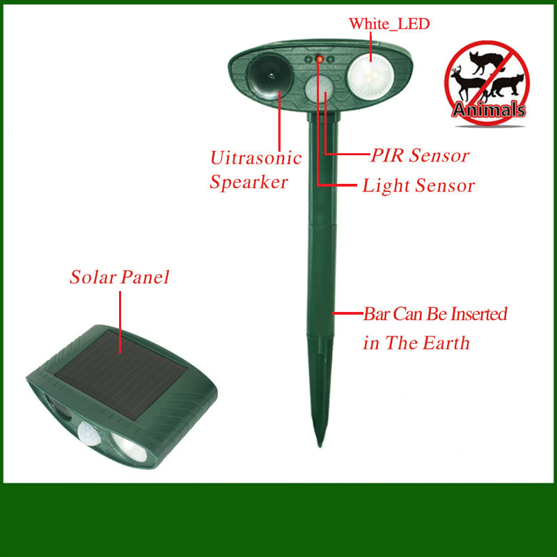Classic Solar Powered Animal Repeller - PIR Sensor, Ultrasonic & Flashing Light Deterrent for Cats, Dogs, and Birds 3