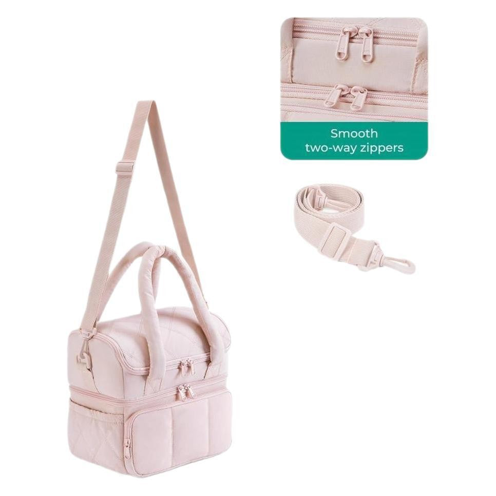 Beige Double-Layer Insulated Quilted Puffer Lunch Bag(10 x 7 x 10 inch) - Large Capacity Picnic Cooler Tote, Long-Lasting Hot/Cold Retention 5