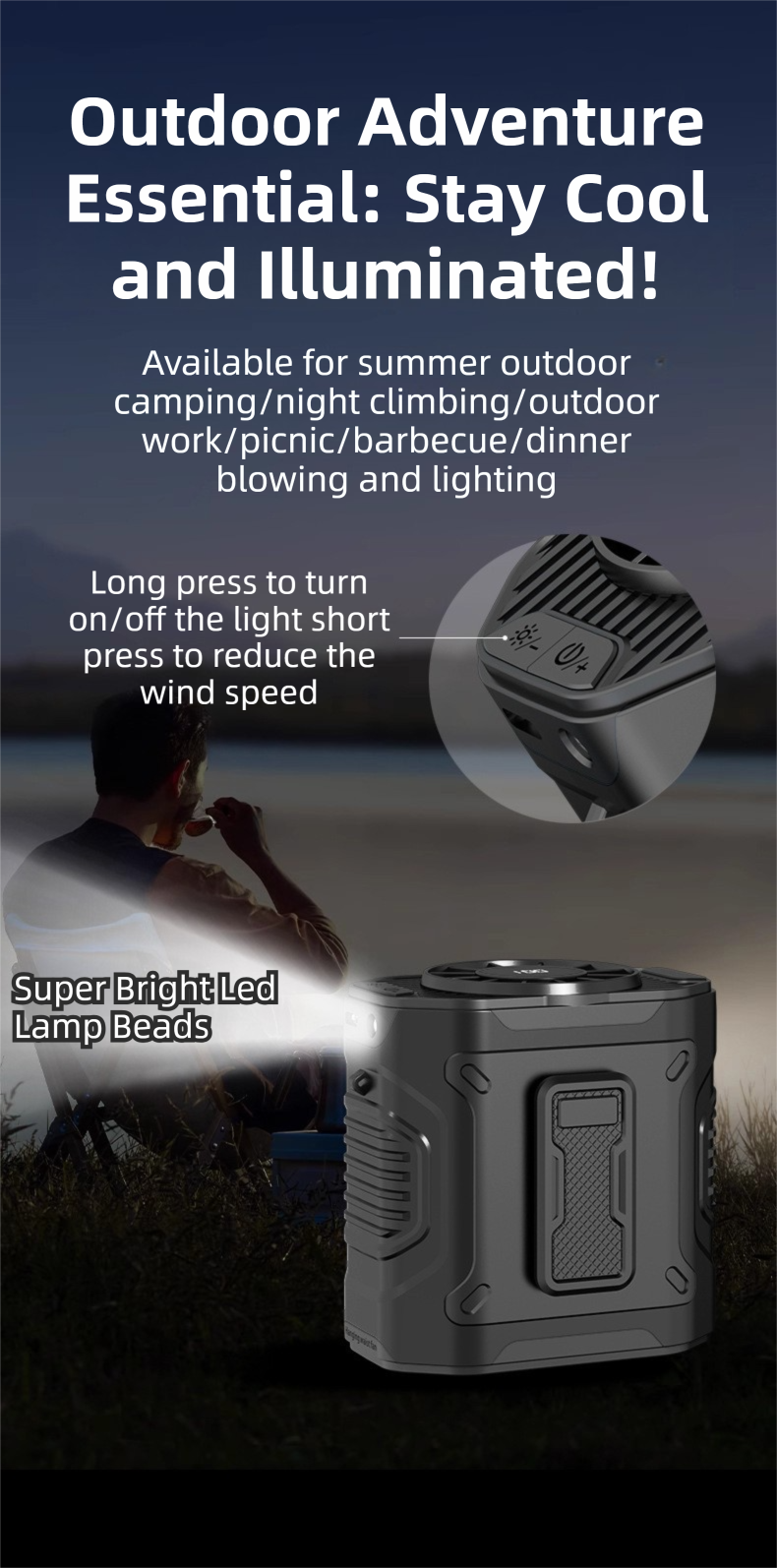 Light Green Portable Waist Fan - Construction Site Cooling Solution with 360° Turbo Ice Engine, 100 Speed Gears, and LED Light 6