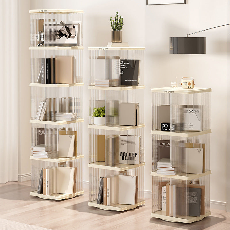 Rotating storage bookshelf square four layers- Cream White Multi-Layer Storage Rack, 36x36x135.5cm (ABS+PET) 5