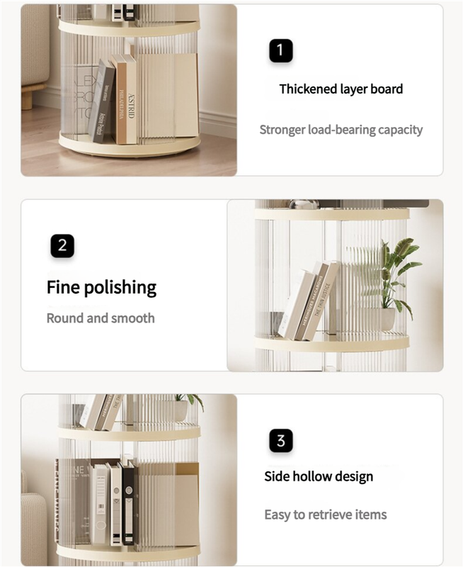 Rotating circular bookshelf 2 layers- Cream White Multi-Layer Storage Rack, 40.5x40.5x69.5cm (ABS+PET) 3