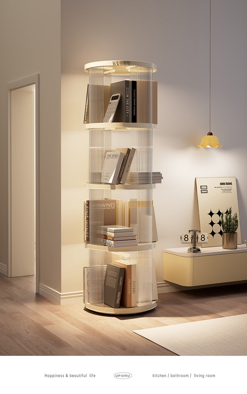 Rotating circular bookshelf with four layers- Cream White Multi-Layer Storage Rack, 40.5x40.5x135.5cm (ABS+PET) 5