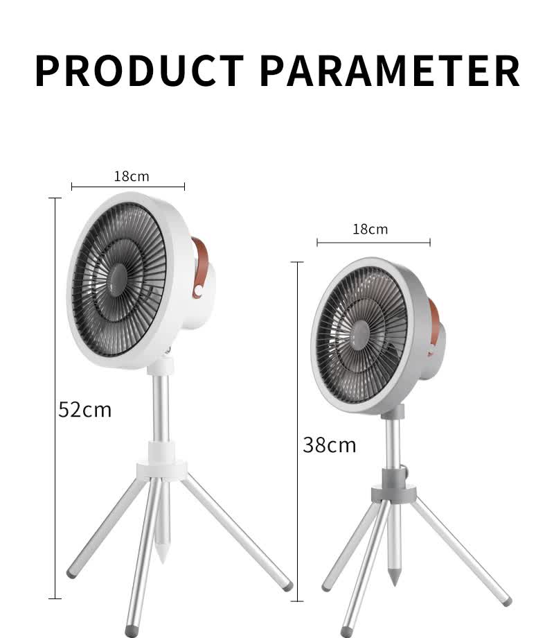White Portable Outdoor Tripod Fan – USB Rechargeable Camping Fan with Remote Control, Folding & Adjustable for Outdoor Activities and Travel 6