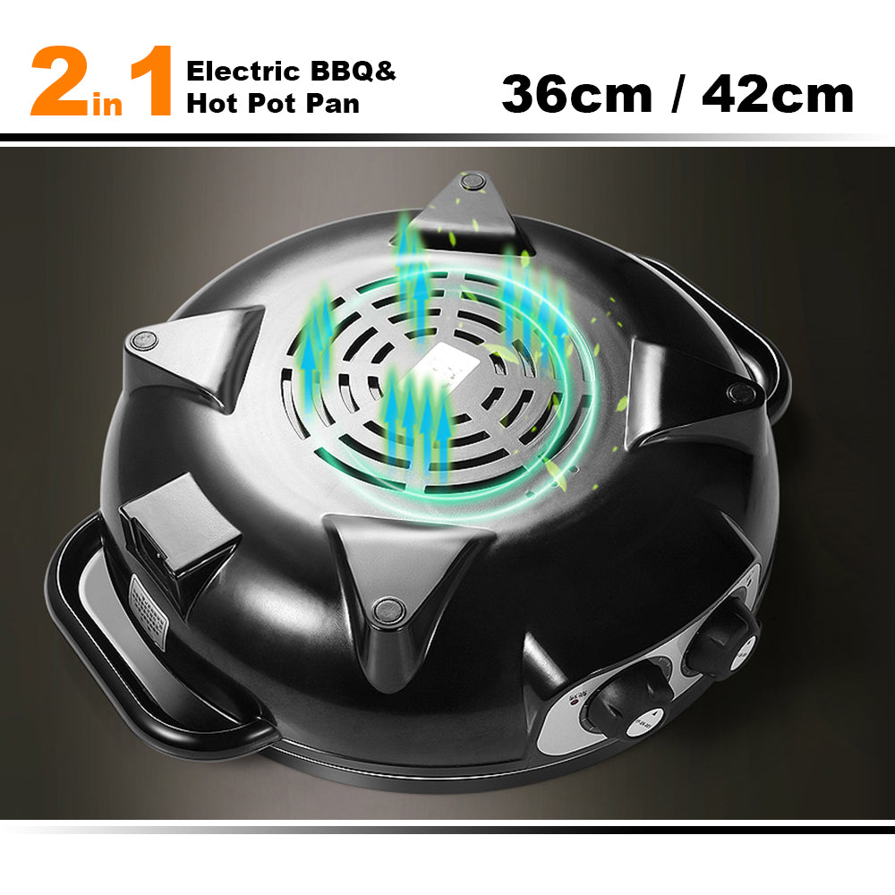 Electric 2 In 1 Non-Stick BBQ Plate Hot Pot Pan For Party Shabu Grill Barbecue 42cm 3