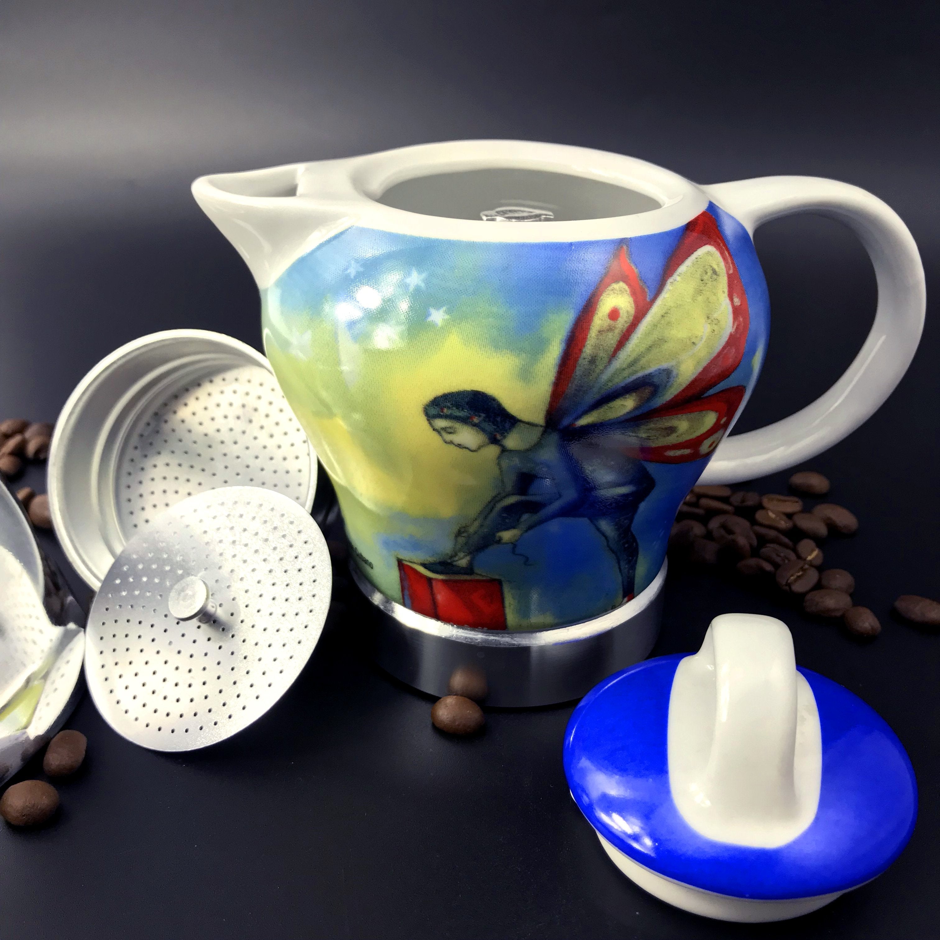 Fairy Vintage Porcelain Ceramic Italian Stove Top Espresso Coffee Maker 3-4Cups 200ml 3