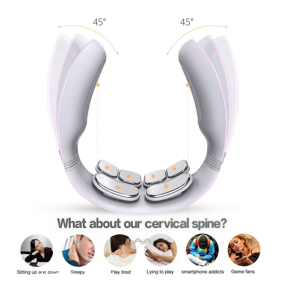 Pink 6 Heads Relax remote control AI Voice Broadcast Neck Massager Electric Chargable 4