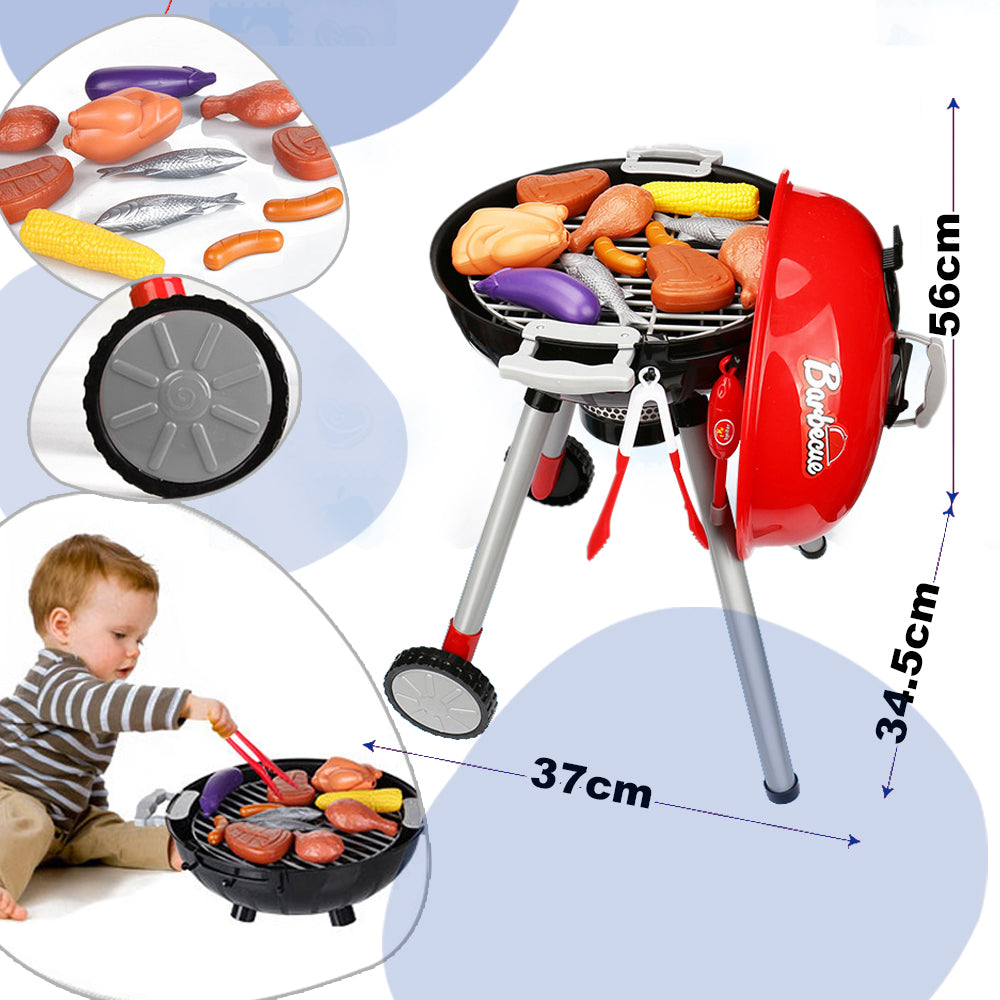 Kids BBQ Pretend Play Cooking Set Sausages Utensils Barbecue Grill Toy Cooker 3