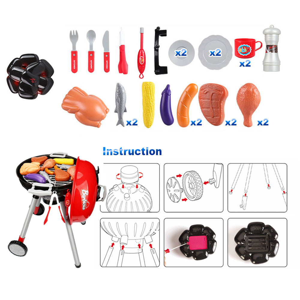 Kids BBQ Pretend Play Cooking Set Sausages Utensils Barbecue Grill Toy Cooker 5