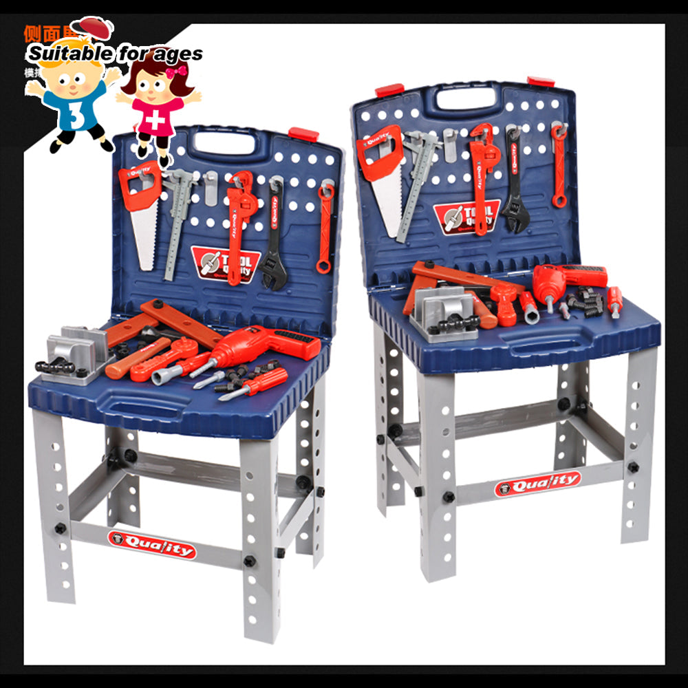 Tool Box Work Bench With Battery Operated Drill Set kids Pretend Play Toy 55pcs 3