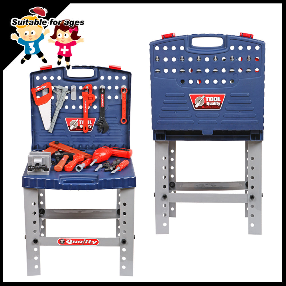 Tool Box Work Bench With Battery Operated Drill Set kids Pretend Play Toy 55pcs 4