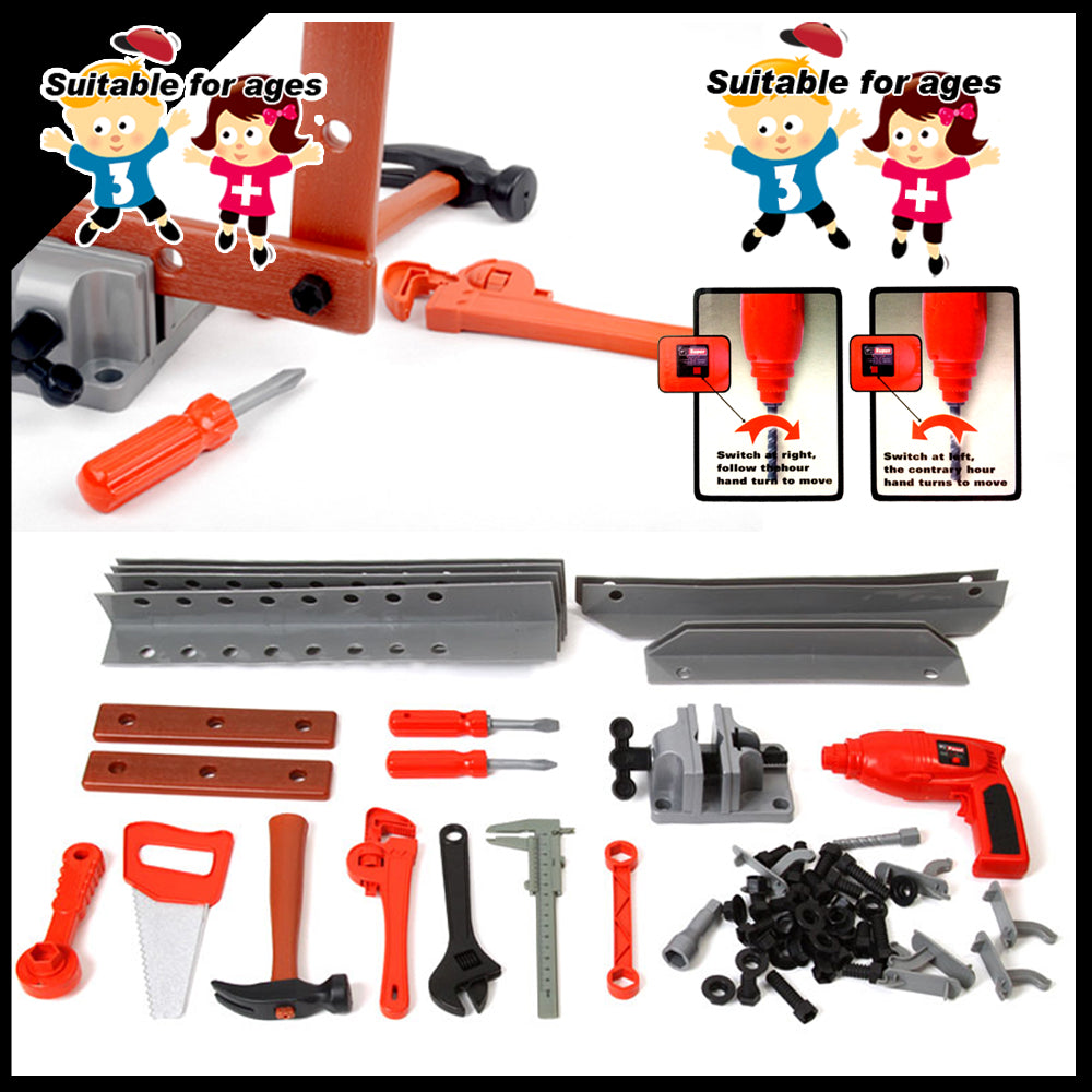 Tool Box Work Bench With Battery Operated Drill Set kids Pretend Play Toy 55pcs 5