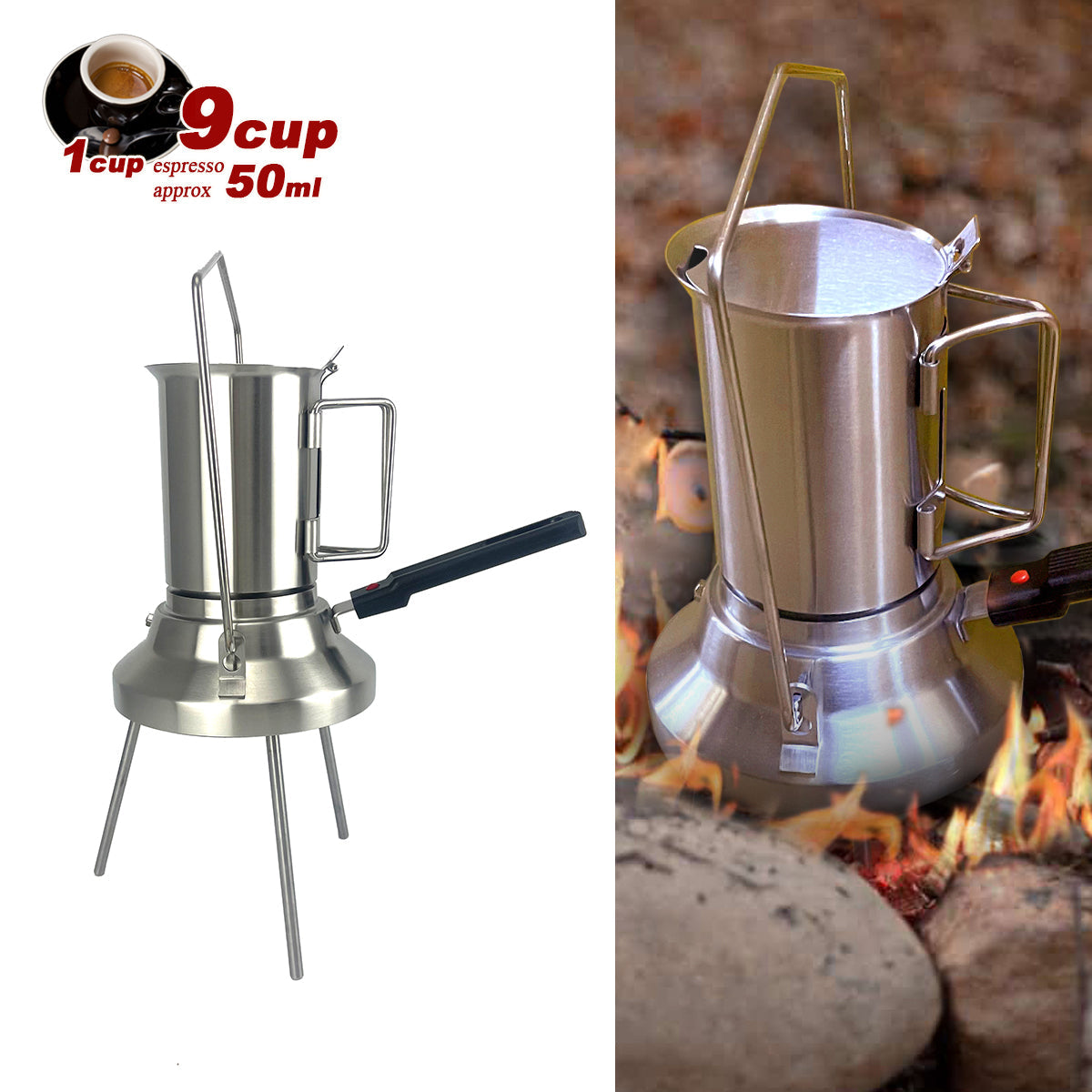 2 In 1 Camping Stainless Steel 9Cup Pot Moka Coffee Maker Italian Espresso Kettle 2024 NEW MODLE 4