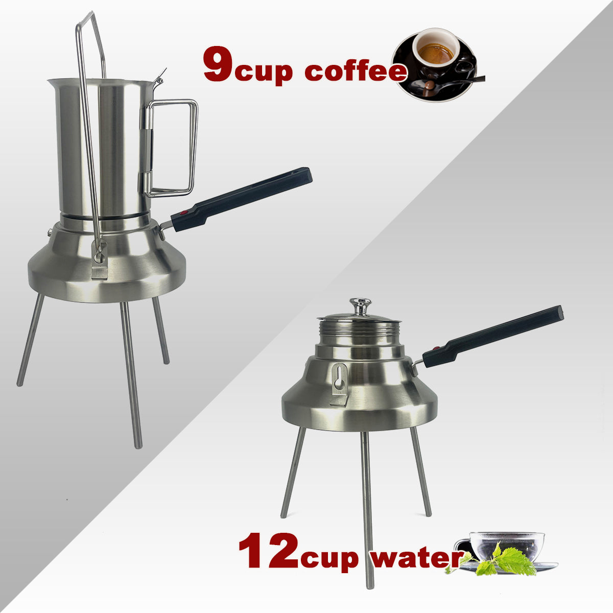 2 In 1 Camping Stainless Steel 9Cup Pot Moka Coffee Maker Italian Espresso Kettle 2024 NEW MODLE 6