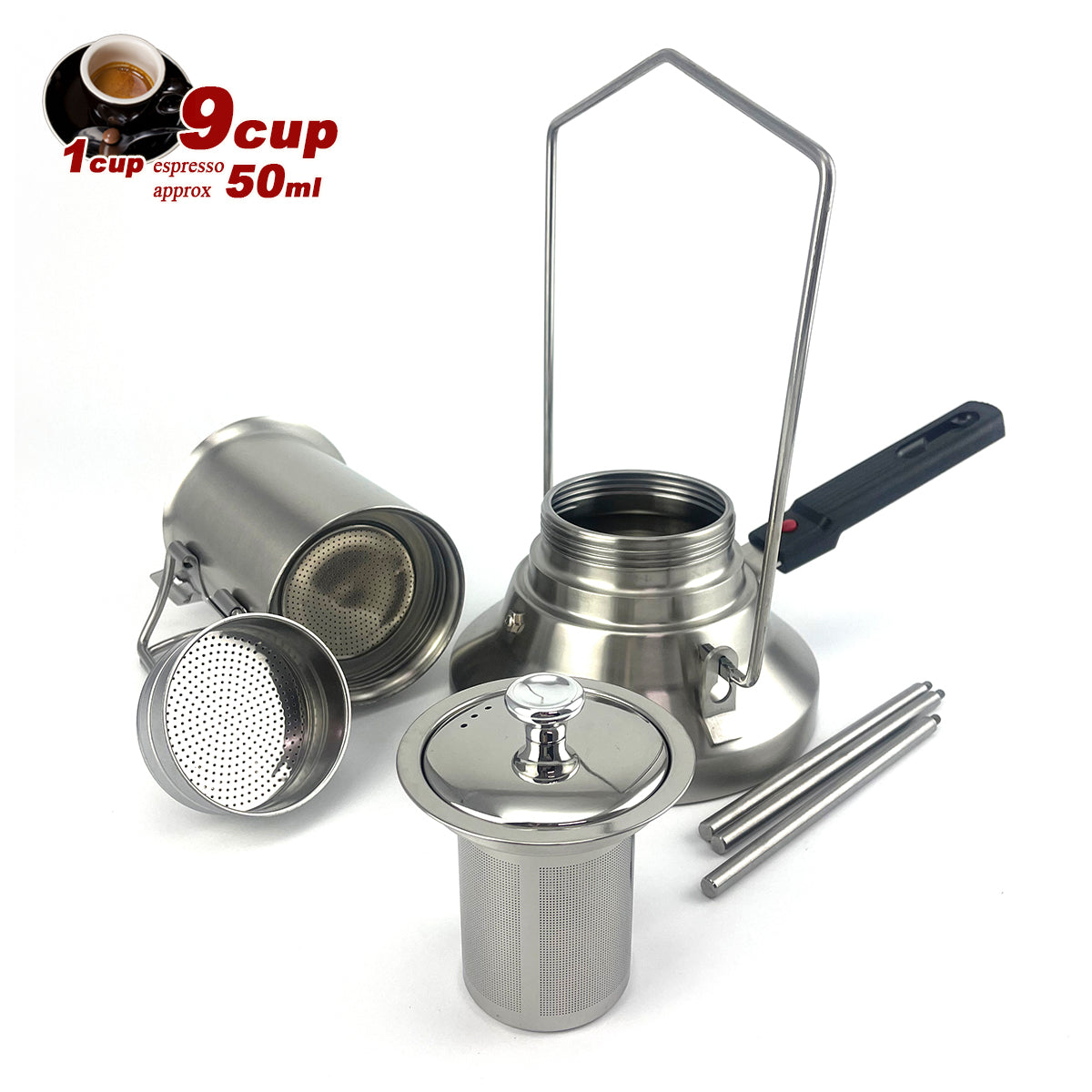 2 In 1 Camping Stainless Steel 9Cup Pot Moka Coffee Maker Italian Espresso Kettle 2024 NEW MODLE 7