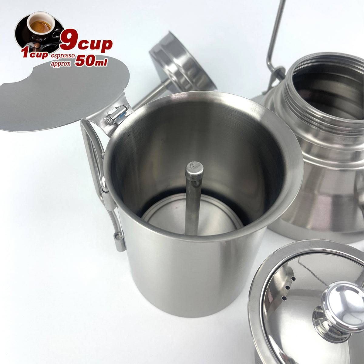 2 In 1 Camping Stainless Steel 9Cup Pot Moka Coffee Maker Italian Espresso Kettle 2024 NEW MODLE 8