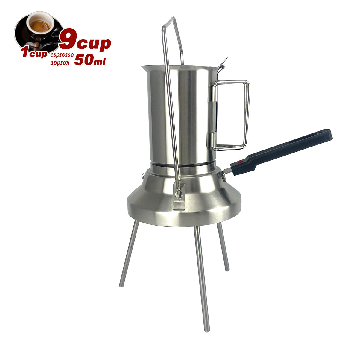 2 In 1 Camping Stainless Steel 9Cup Pot Moka Coffee Maker Italian Espresso Kettle 2024 NEW MODLE 11