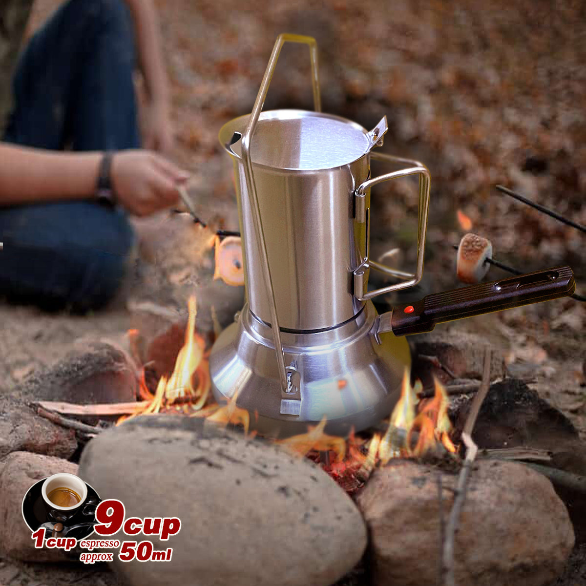 2 In 1 Camping Stainless Steel 9Cup Pot Moka Coffee Maker Italian Espresso Kettle 2024 NEW MODLE 12