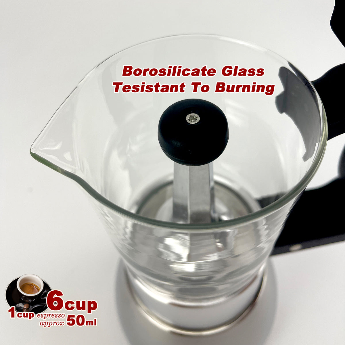 Borosilicate Glass Stainless Steel Moka Pot Coffee Maker Italian Espresso 6Cups 3