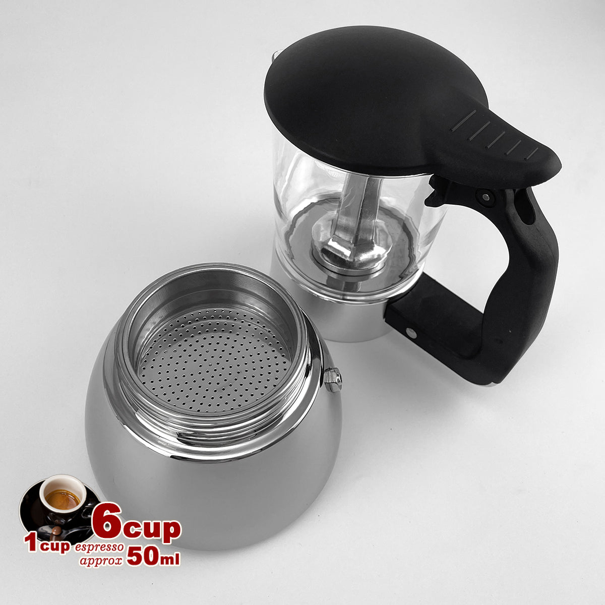 Borosilicate Glass Stainless Steel Moka Pot Coffee Maker Italian Espresso 6Cups 5