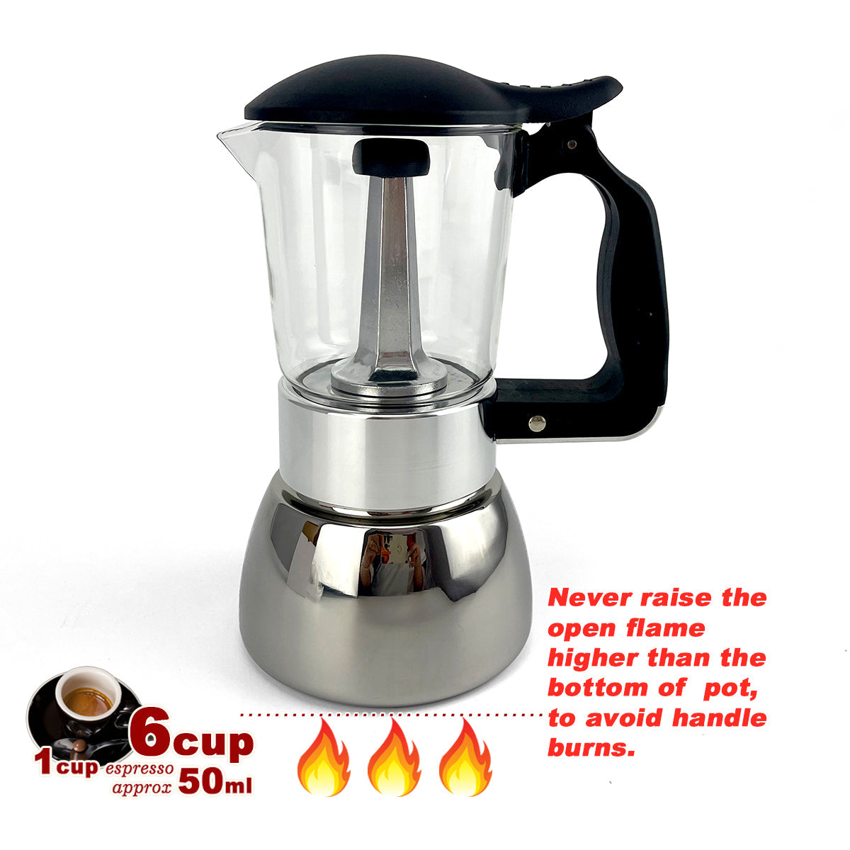 Borosilicate Glass Stainless Steel Moka Pot Coffee Maker Italian Espresso 6Cups 8
