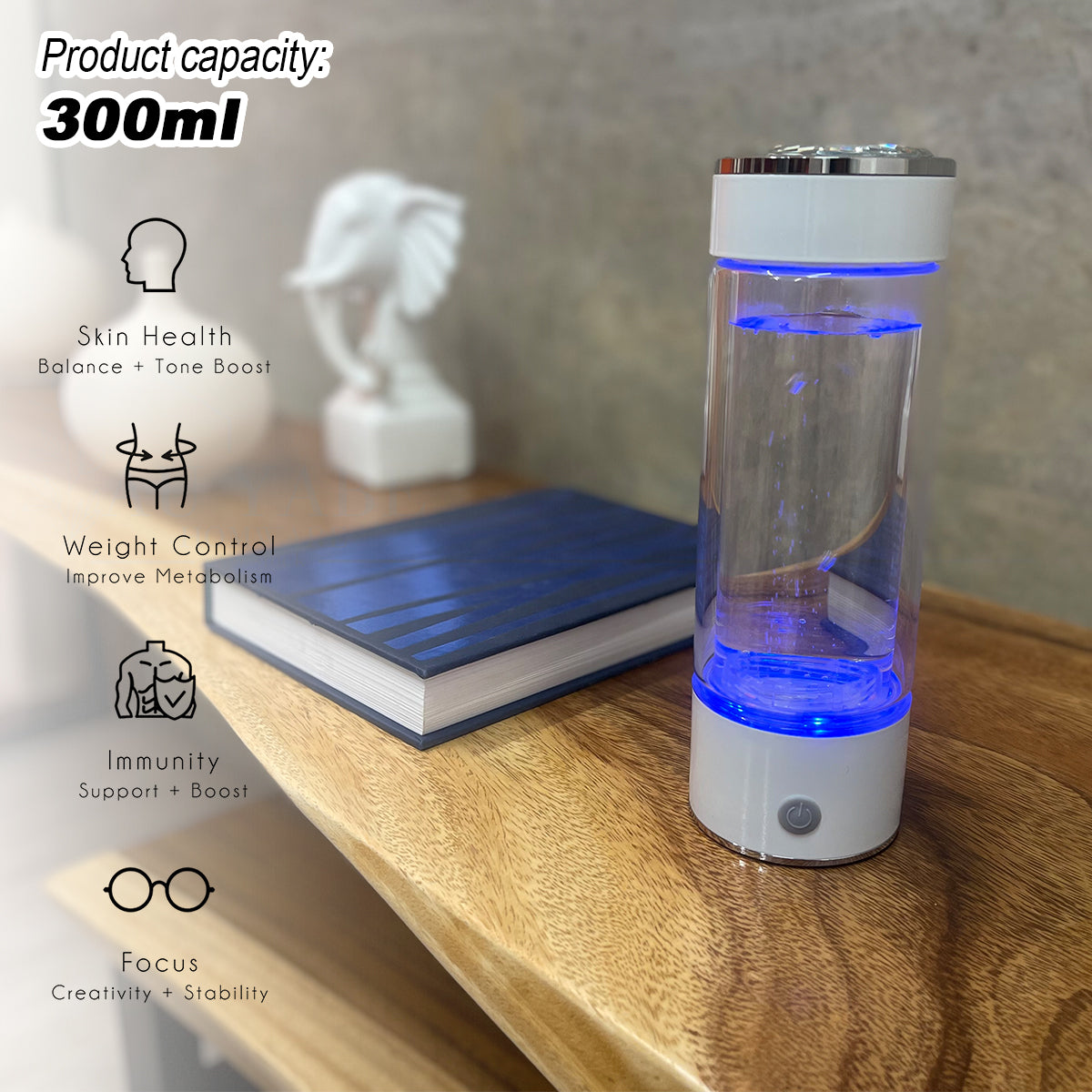 300ml H2 Hydrogen Water Bottle Alkaline Ionizer High compatibility AU 3