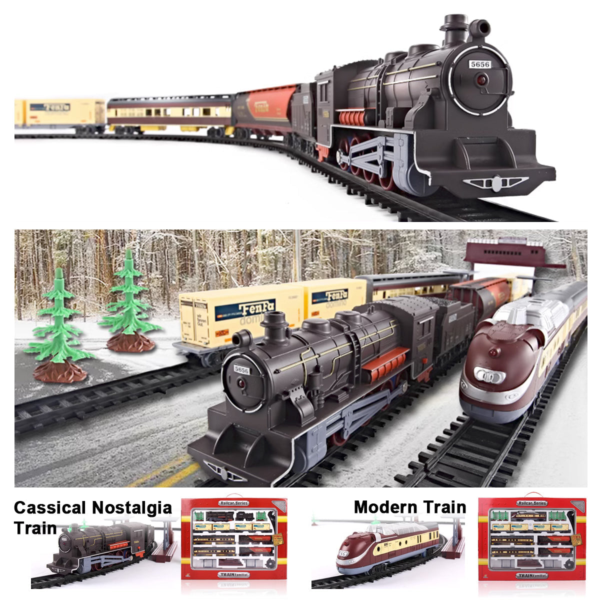 Electric Classic Toy Train Set Vehicle Rail Track Carriages Kids 3