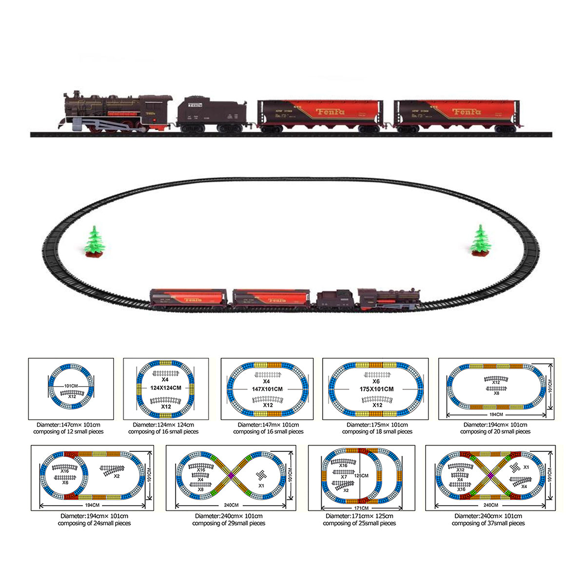 Electric Classic Toy Train Set Vehicle Rail Track Carriages Kids 4
