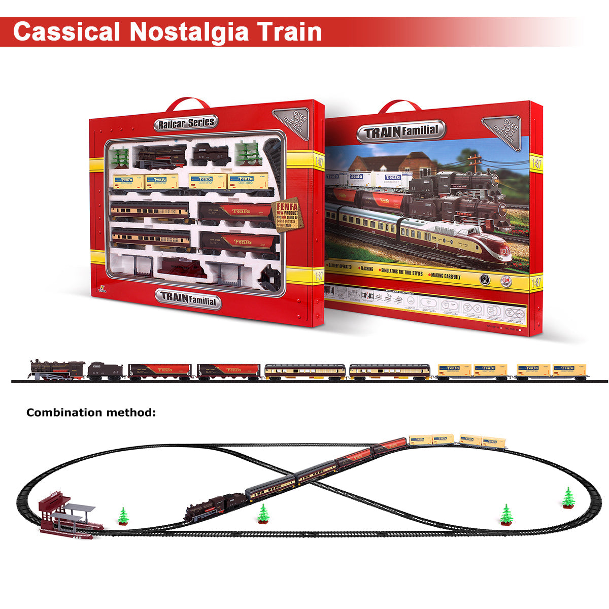 Electric Classic Toy Train Set Vehicle Rail Track Carriages Kids 5