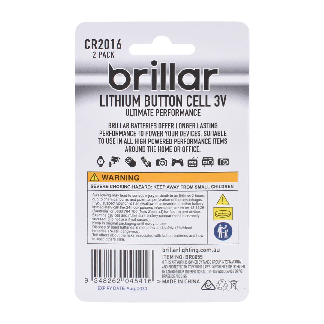 Brillar CR2016 Lithium Button Cell 2pk 3