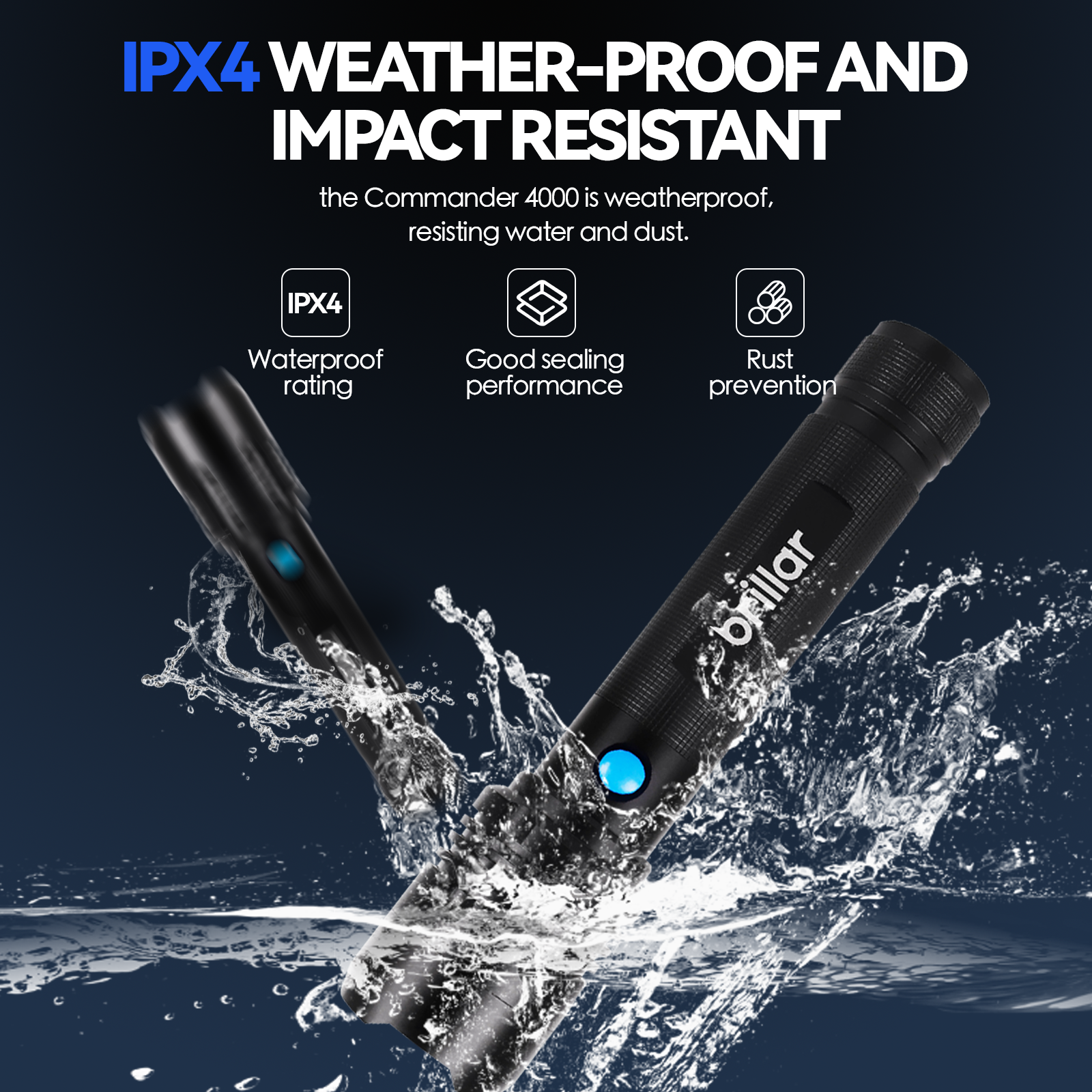 Brillar Commander - 4000 Lumen USB Rechargeable Torch 5