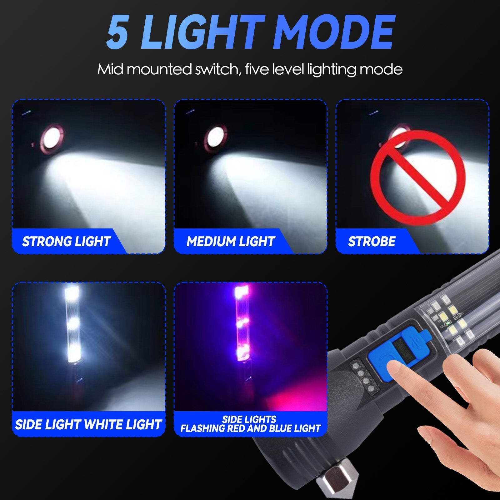 Brillar 150 Lumen Solar Power USB rechargeable Multifunction Trekking Torch 5