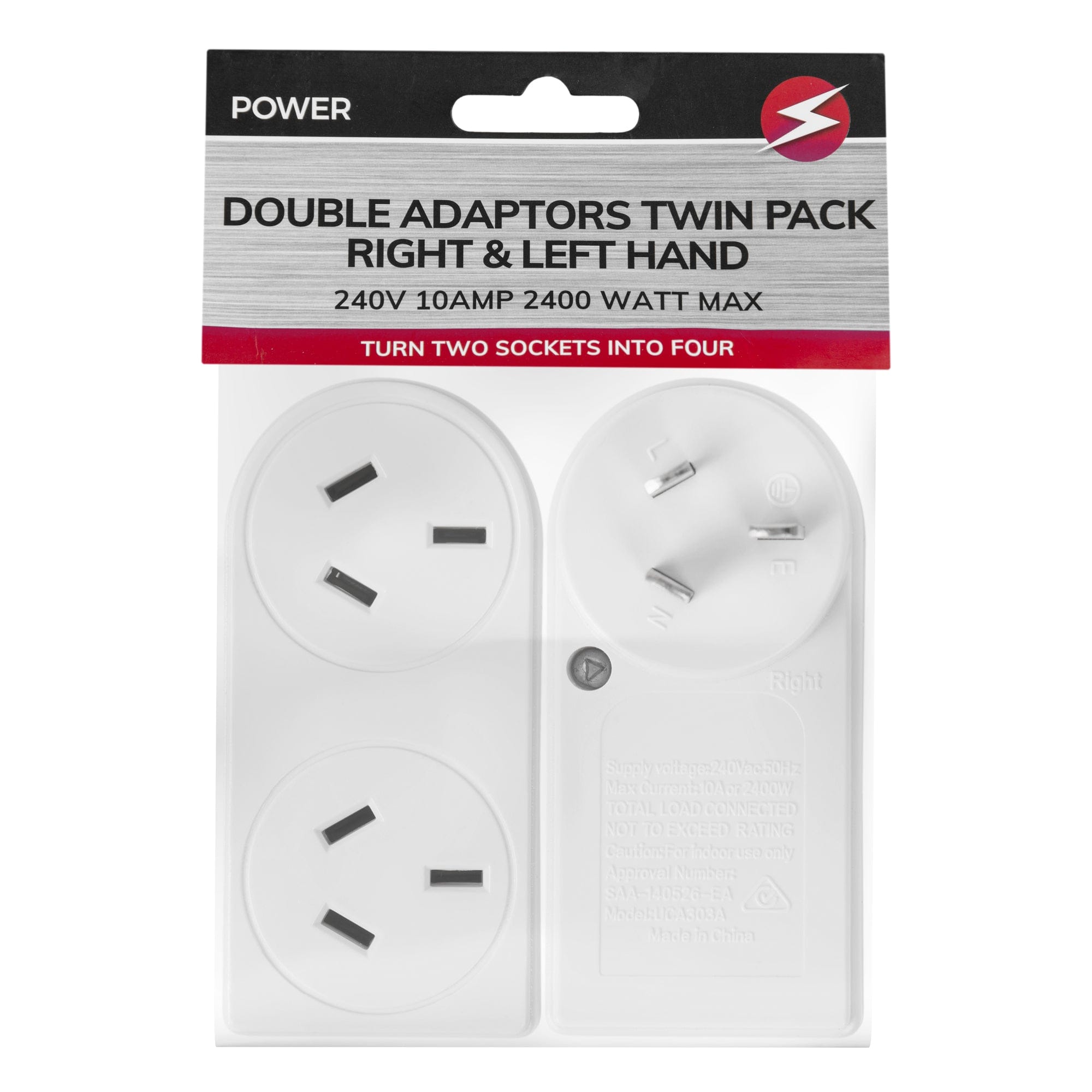 2 Pack x 2400W Double Adapter Right & Left Hand 4