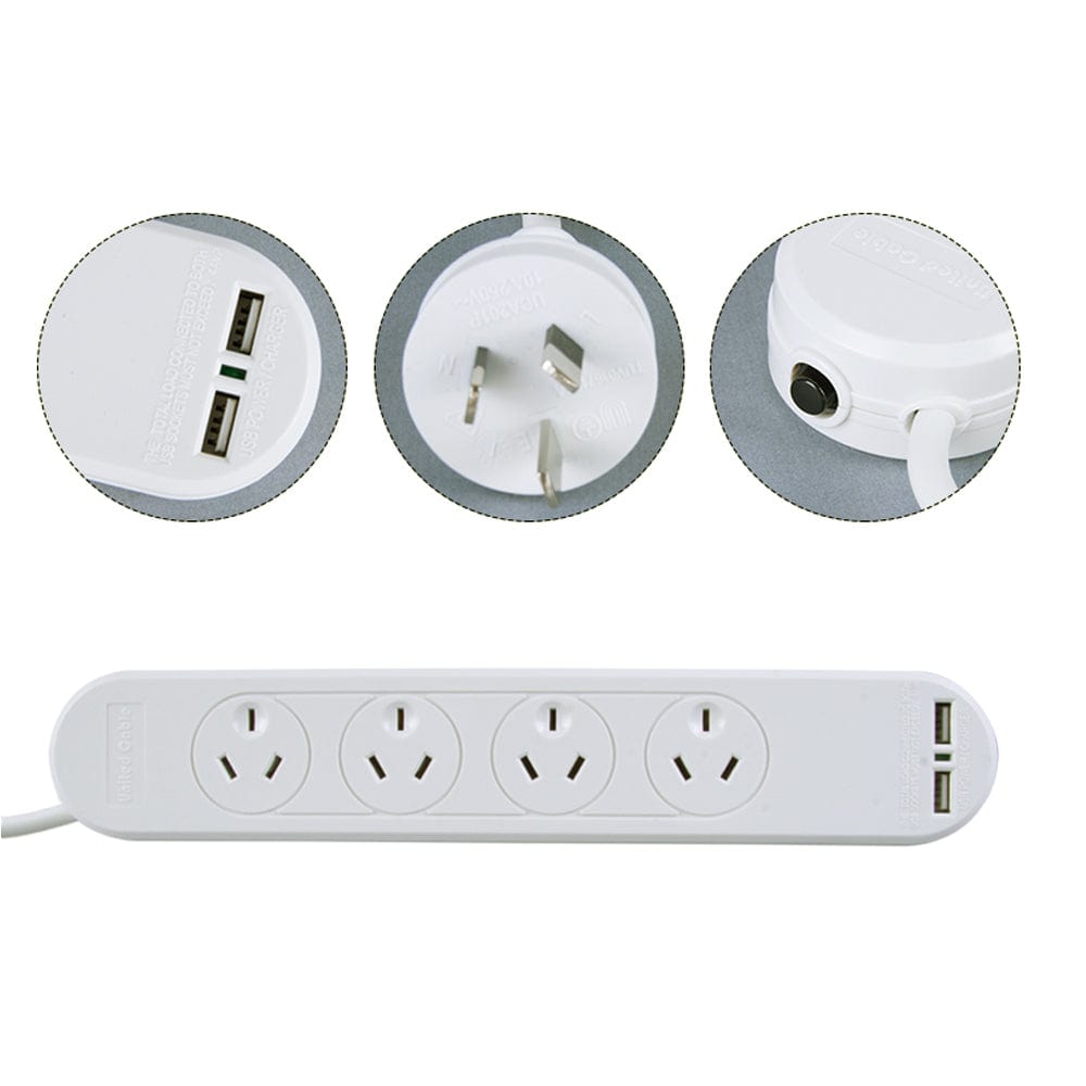 4 Outlet Powerboard With Surge Protection and Dual USB Charger 5