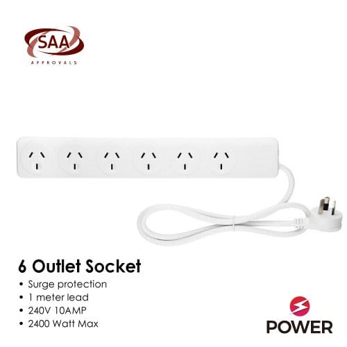 6 Outlet Power Board With Surge Protection 1M Lead Cable 3