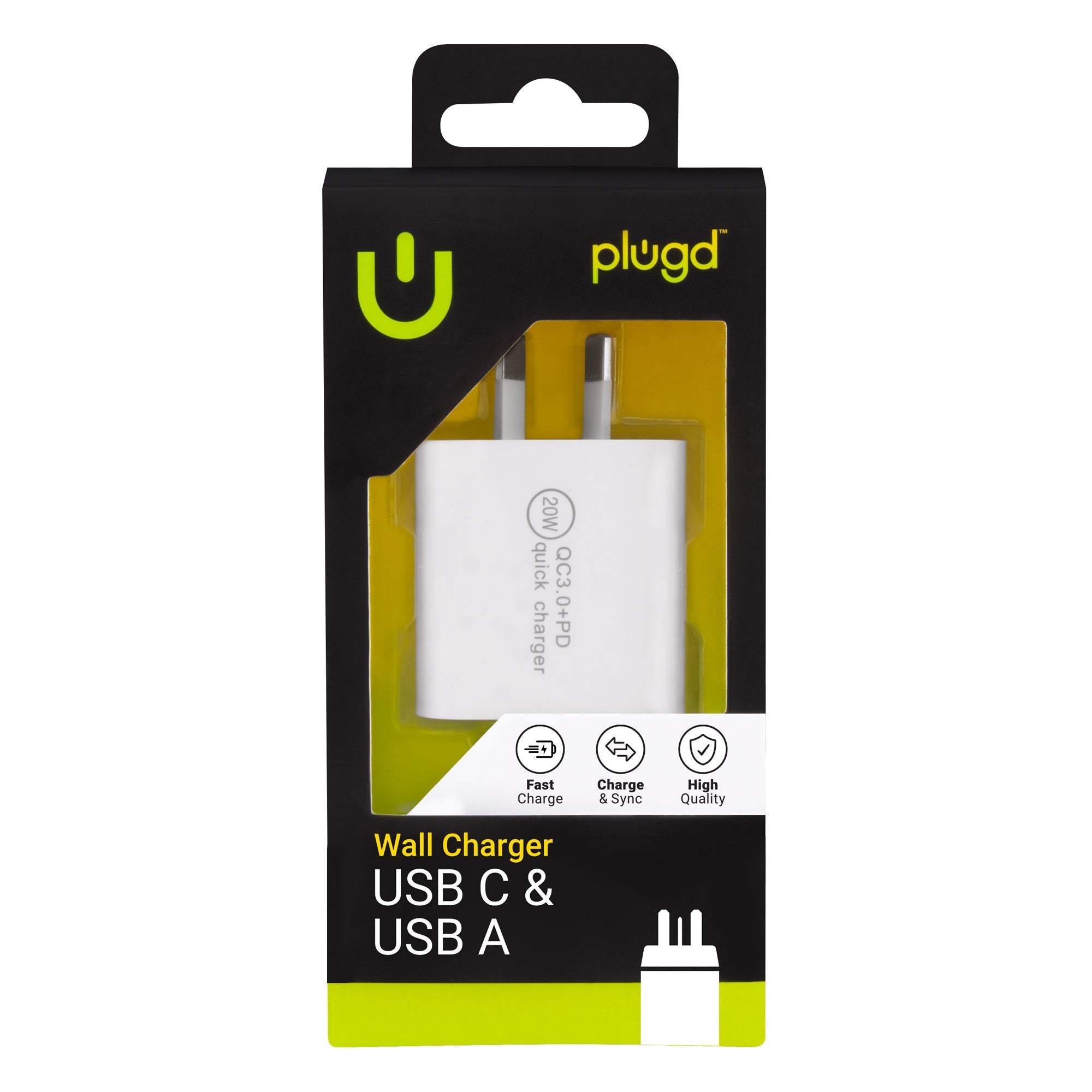 20W USB C & USB A QC3.0+PD Fast Charging Wall Charger 4
