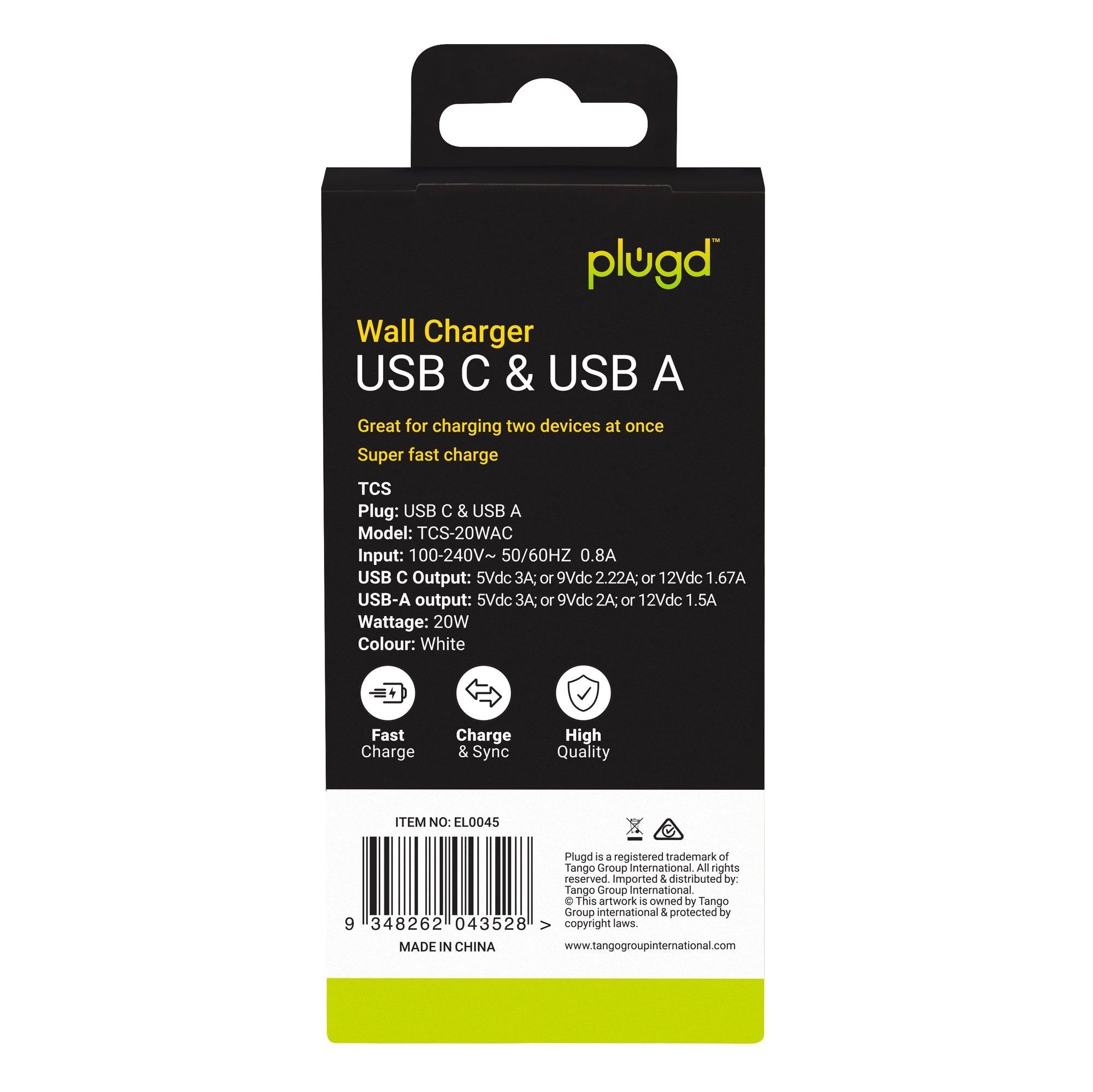 20W USB C & USB A QC3.0+PD Fast Charging Wall Charger 5