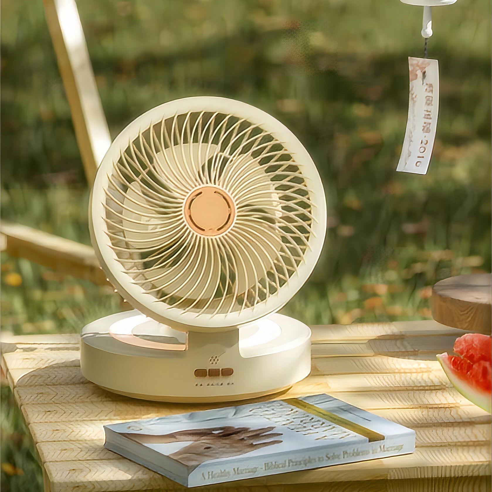 USB Rechargeable Auto Oscillation Tilt Adjustable Cordless Fan with Remote Control and Night Light Wall Mountable 3